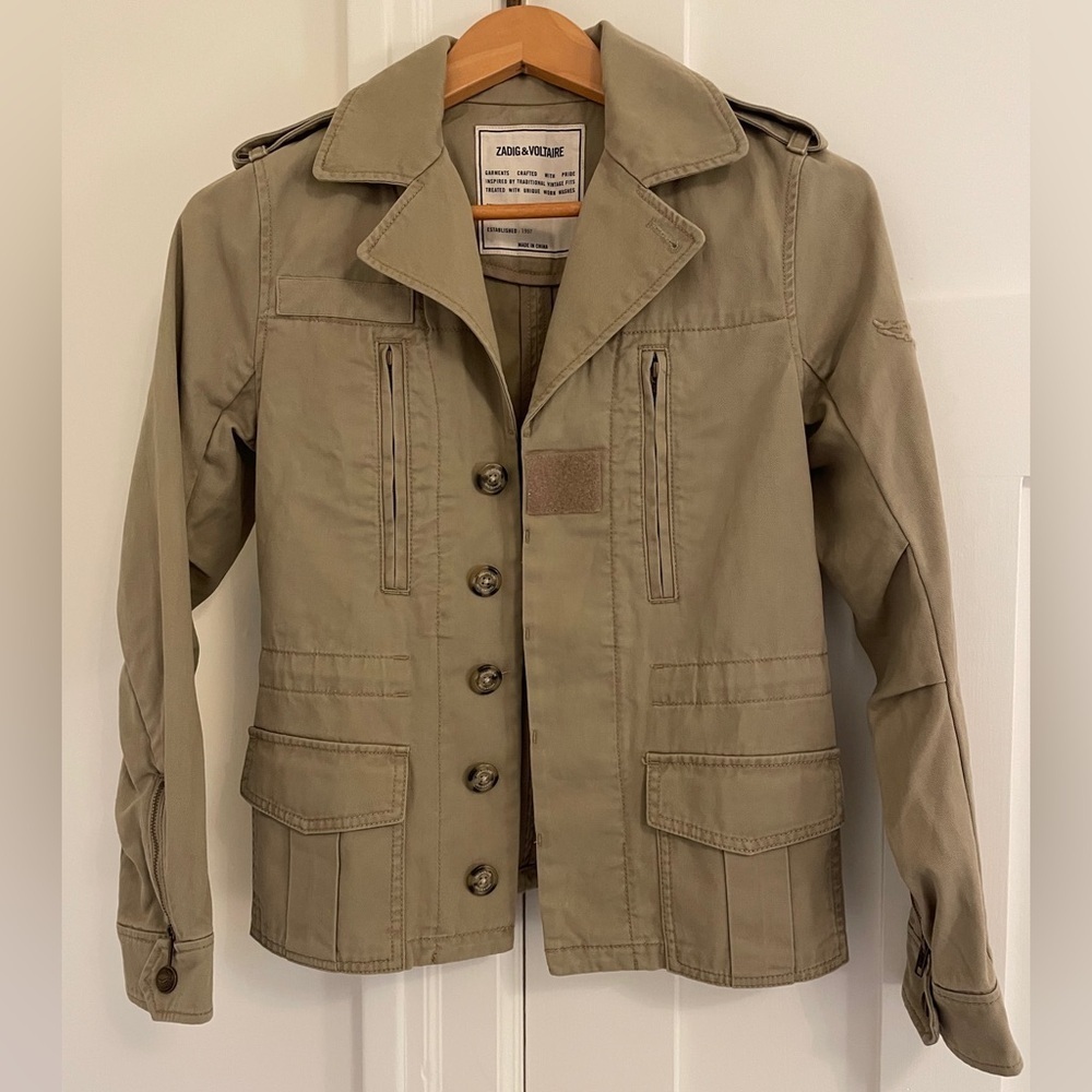 NWOT Zadig & Voltaire Klimi Cotton Army Military Utility Cargo Jacket Tan